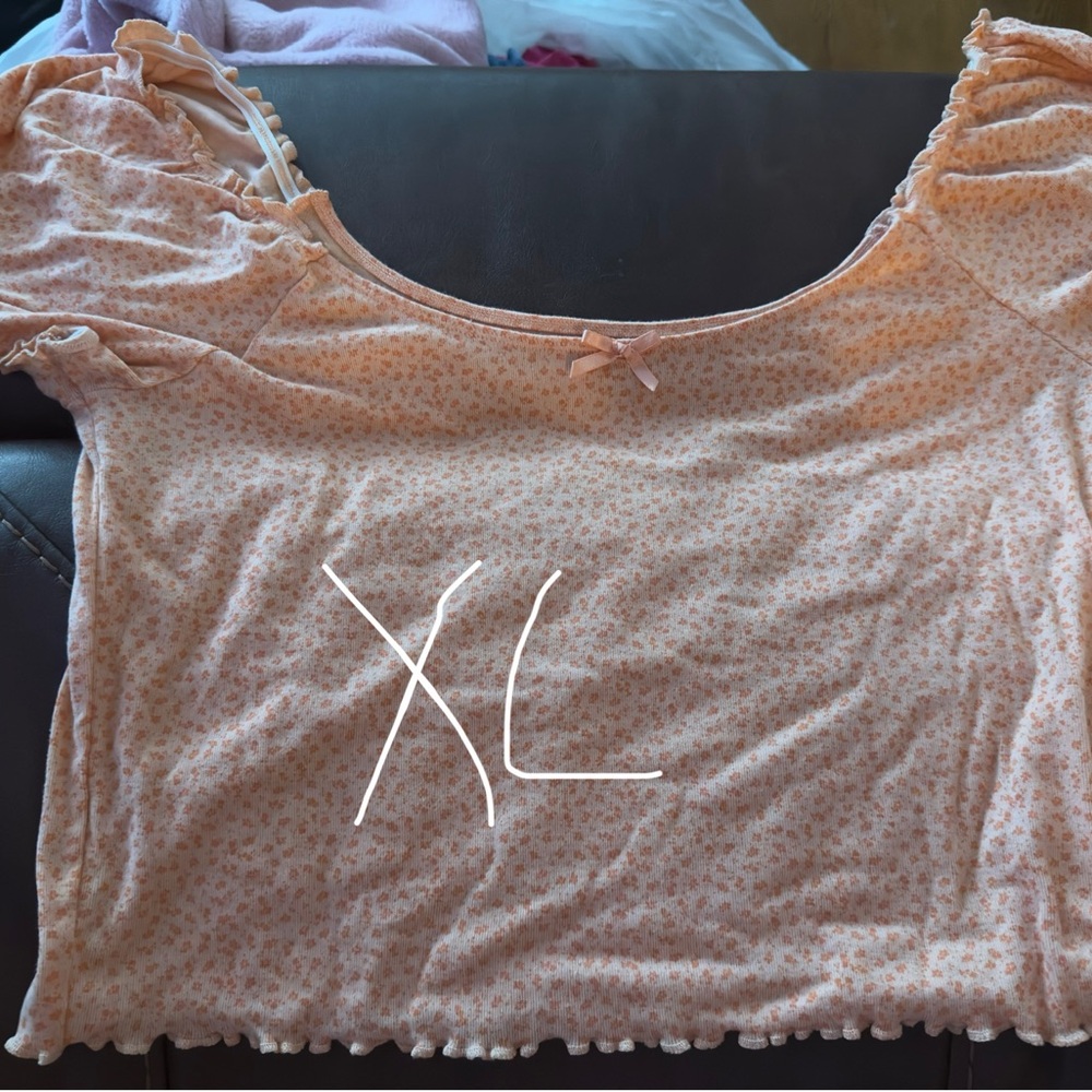 American Eagle Outfitters Cream Ruffled Crop Blouse